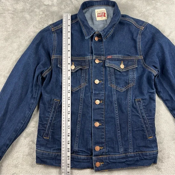 Rifle Denim Trucker Jacket Size Small Made in Italy Vintage Back Graphic RARE